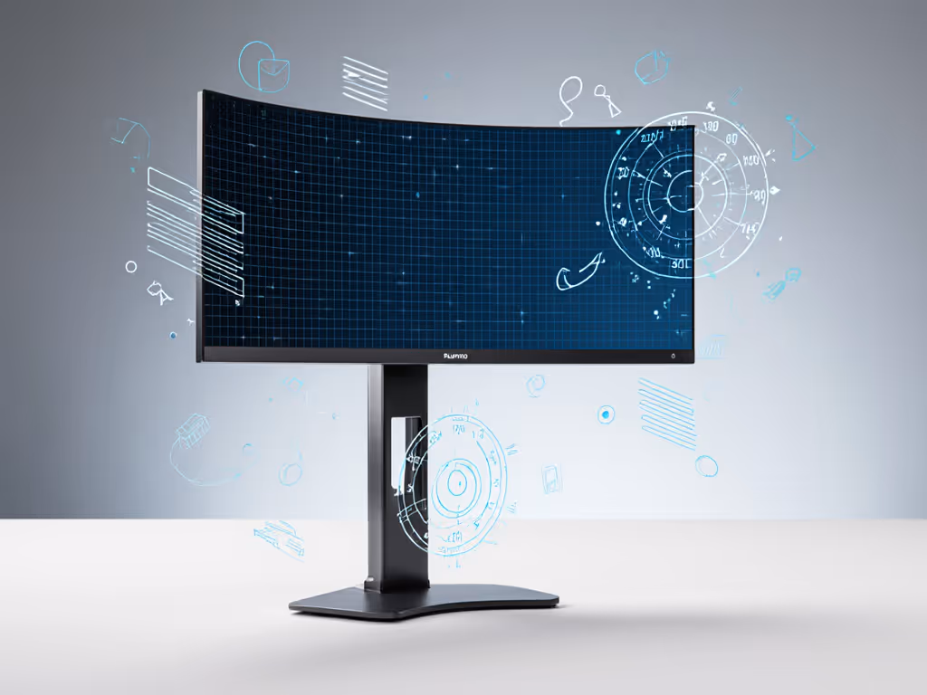 curved_ultrawide_monitor_on_adjustable_stand_with_stability_measurement_diagram